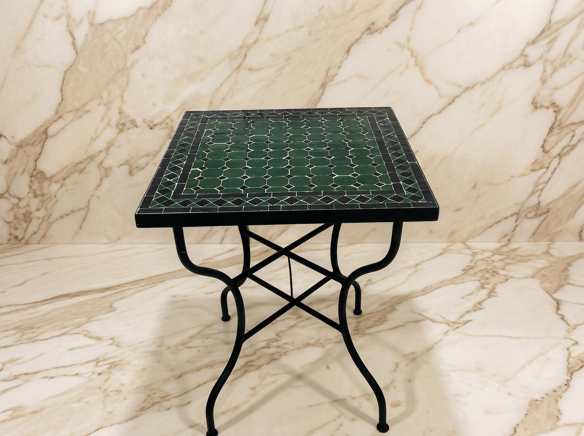Zellige Tile Table, Handcrafted Moroccan Emerald Green, 12-48 In.