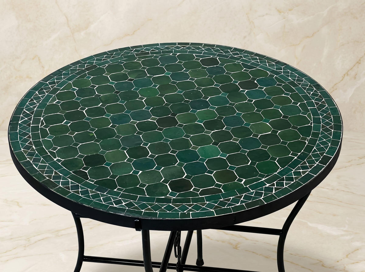 Zellige Mosaic End Table, Powder Iron Base, Indoor/Outdoor, Custom