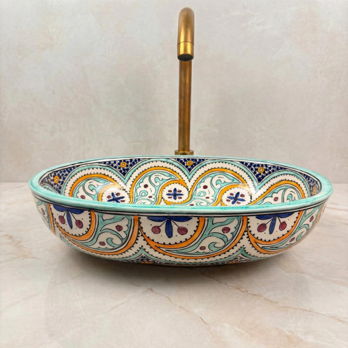 Moroccan Ceramic Vessel Sink, Oval Gloss Basin, Fes Made To Order