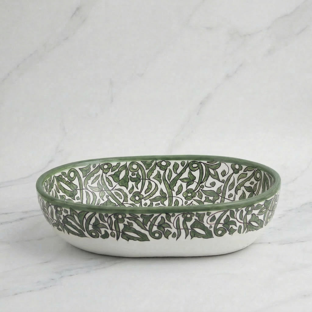 Moroccan Vessel Sink, Oval Porcelain Vanity Basin, White Gold 16in
