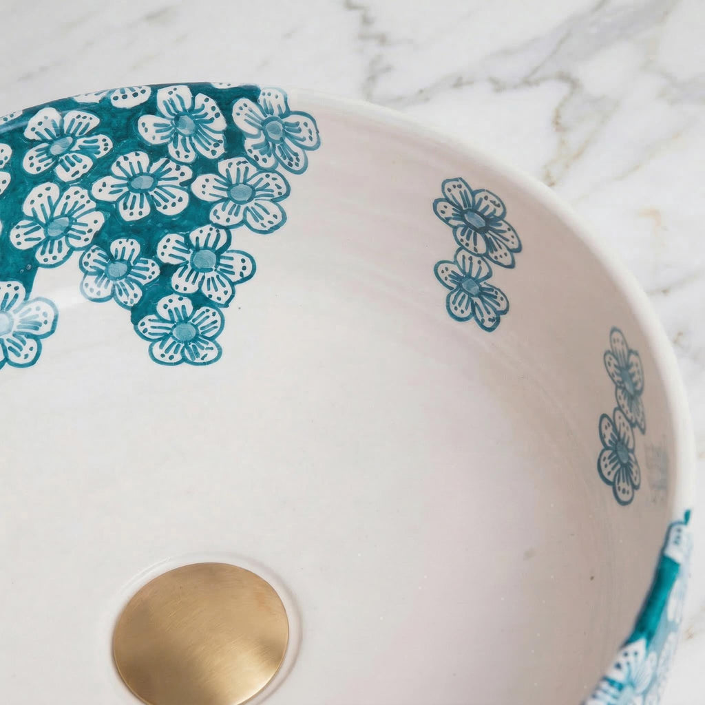 ceramic vessel sink, Moroccan Boho, 12" Diameter, Smooth Edge XL.