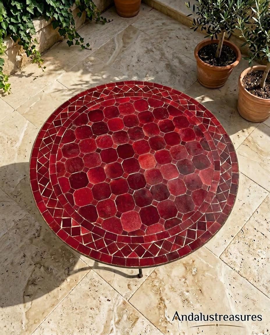 Moroccan Mosaic Side Table Hand Zellige Tile Top, 12–48In IronBase