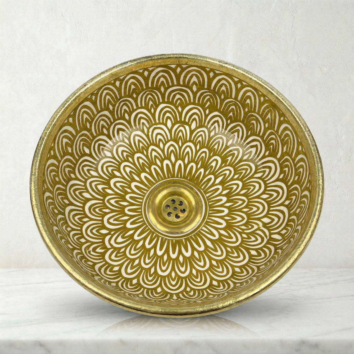 Moroccan Vessel Sink, Handcrafted Black Glazed Basin Brass Collar
