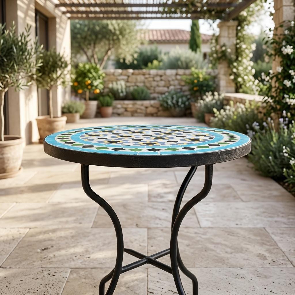 Moroccan Zellige Table', Handmade Mosaic Top, 12-48 In, Iron Base