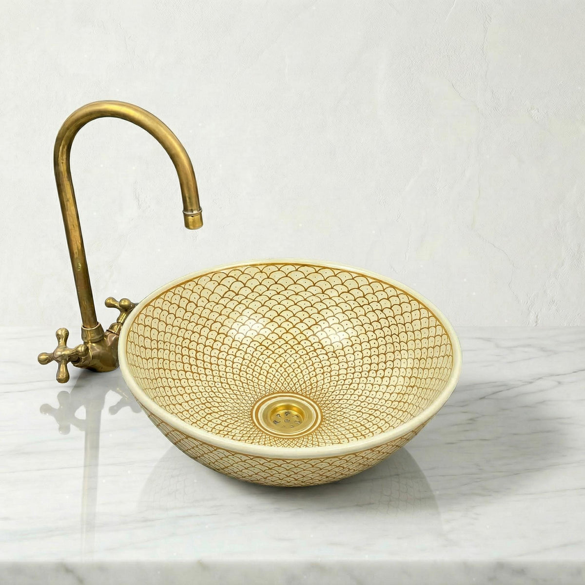 Moroccan Vessel Sink, Hand-Painted Burgundy Ceramic, 8-16" Round.