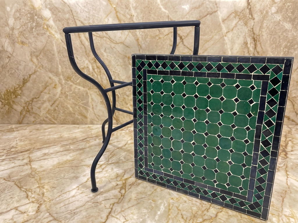 Zellige Tile Table, Handcrafted Moroccan Emerald Green, 12-48 In.