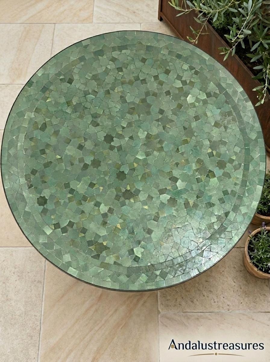 Moroccan Zellige Coffee Table, Handmade Round 36in, Powder-Coated