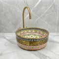 Moroccan Ceramic Sink, Handcrafted Ruby Red Vessel 30cm Brass Rim
