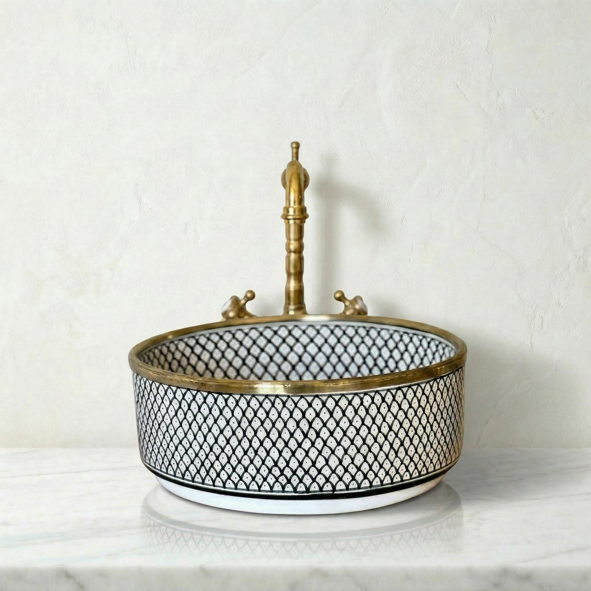Gold Rim Vessel, Handmade Yellow Ceramic Oval Vanity Sink, 8-16".