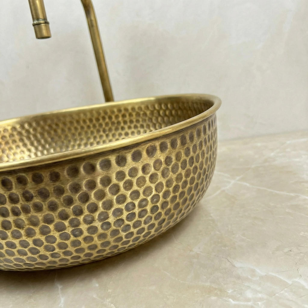 Moroccan Brass Sink, Hammered Fez Vanity Basin Unlacquered Finish