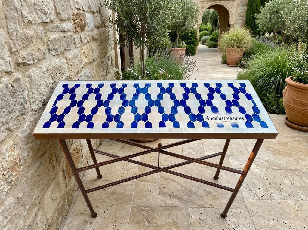 handmade moroccan mosaic table,Zellige Tile Top, Powder Iron Base