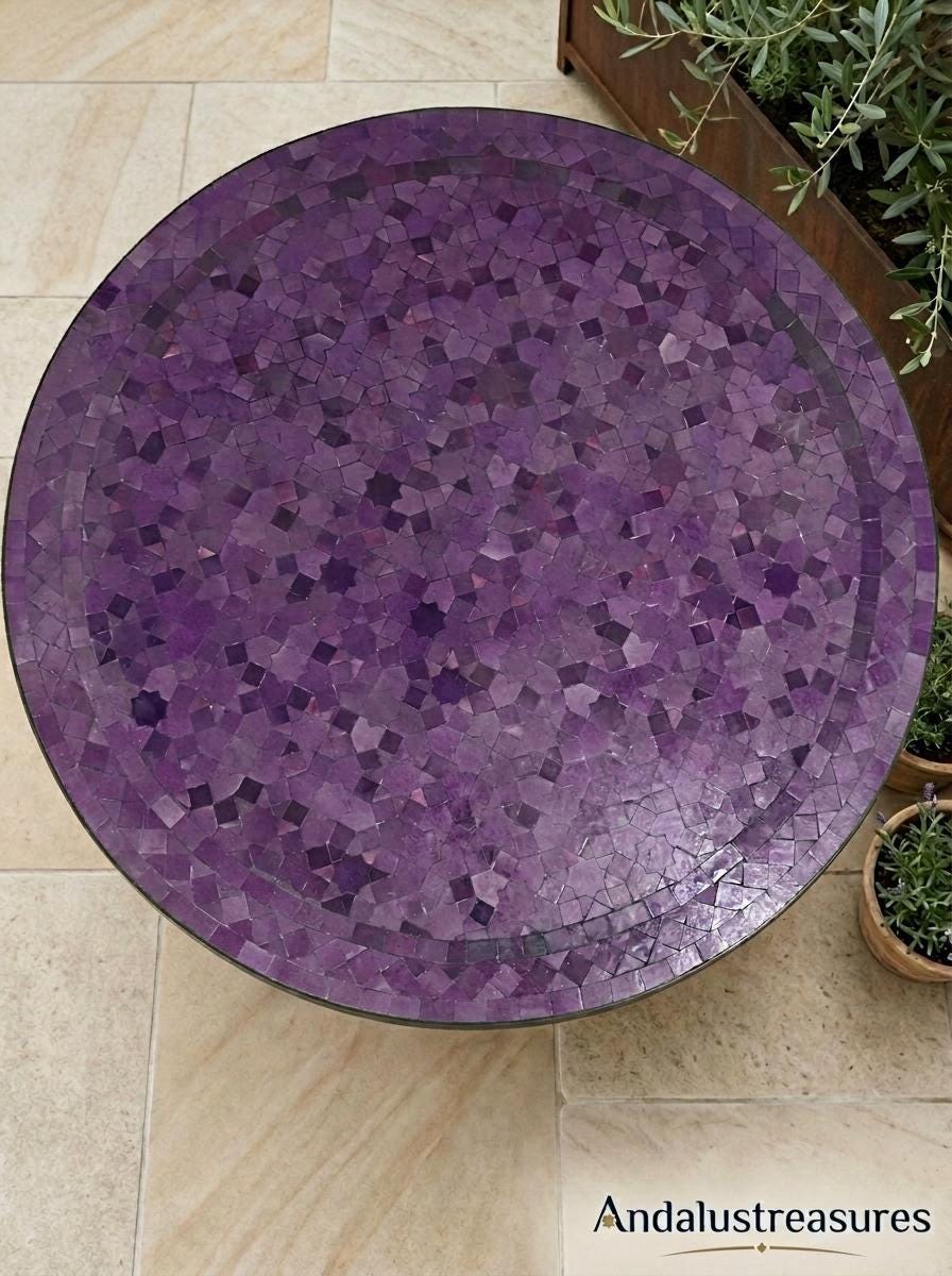 Moroccan Zellige Coffee Table, Handmade Round 36in, Powder-Coated