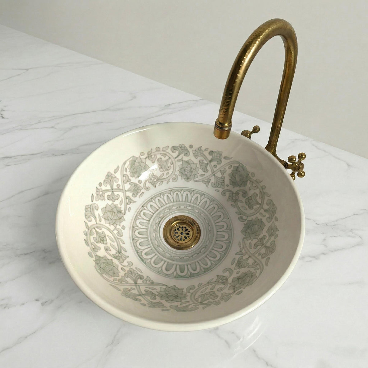 Moroccan Ceramic Vessel Sink, Sage Green, Handmade, 8–16 Diameter