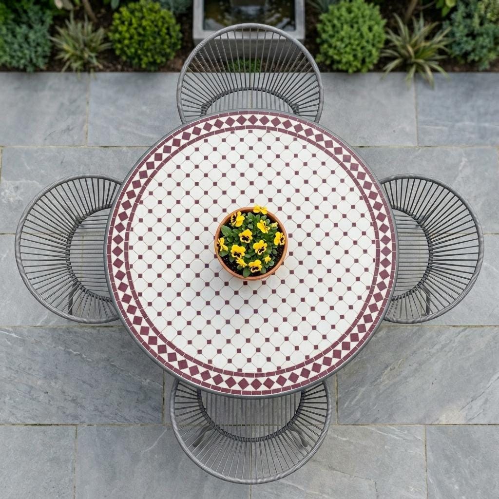 Moroccan Mosaic Table, Zellige 12-48 Inch Iron Base, Hairpin Legs