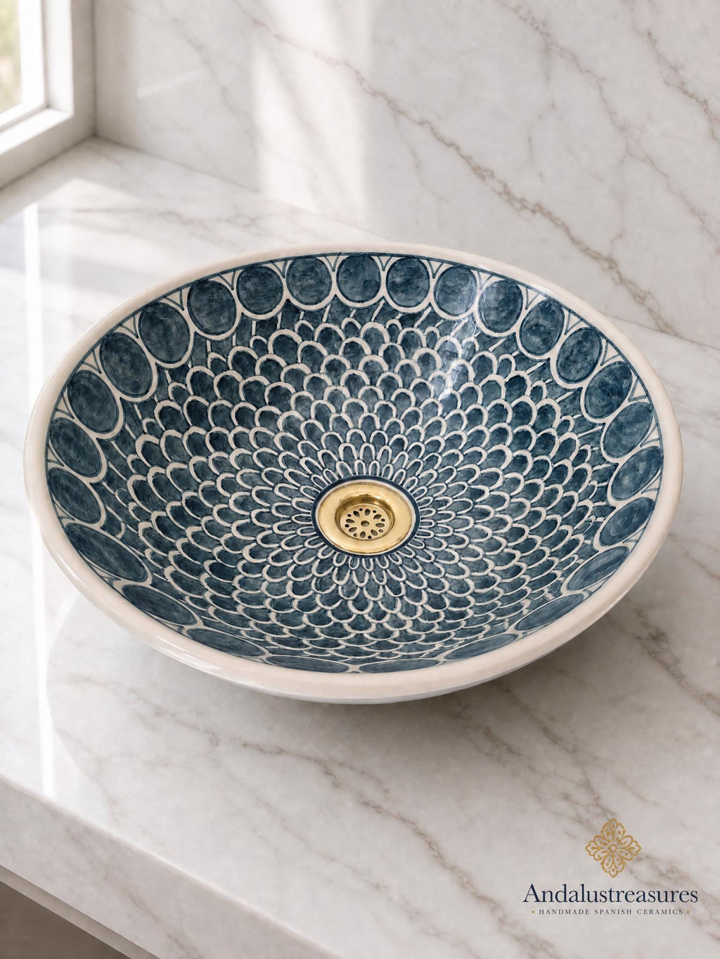 Sage Green Vessel Sink, Hand-Painted Ceramic, Marble-Wash, 8-16in