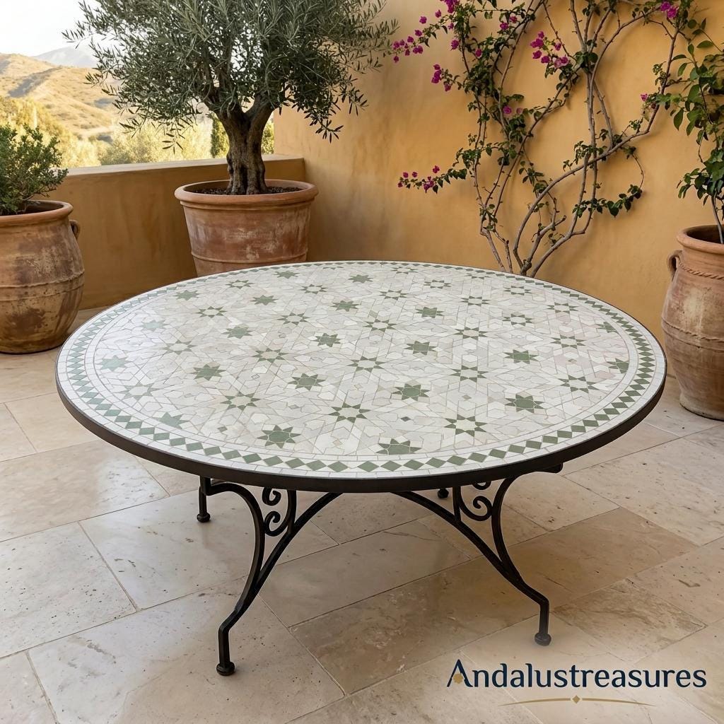 Moroccan Mosaic Side Table, Handmade Zellige Tile Top, 30-120 Cm.