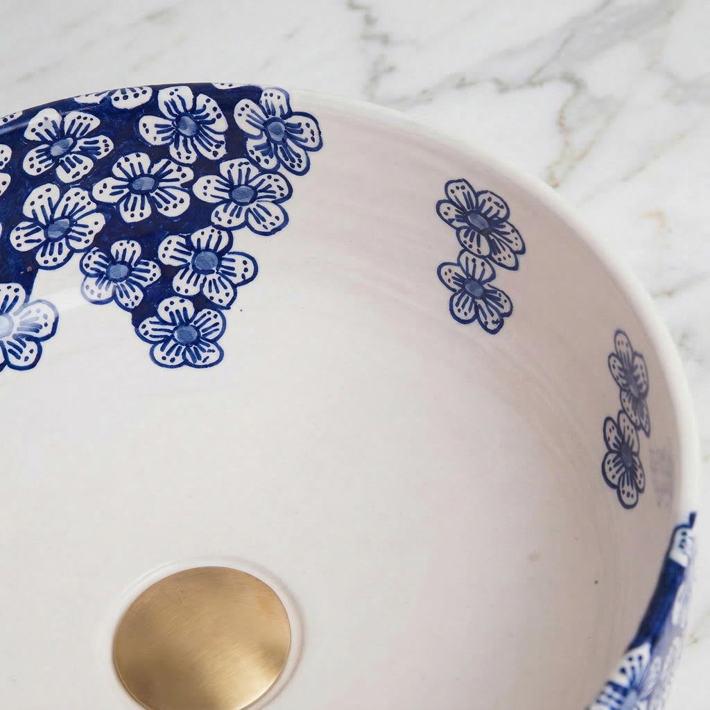 ceramic vessel sink, Moroccan Boho, 12" Diameter, Smooth Edge XL.