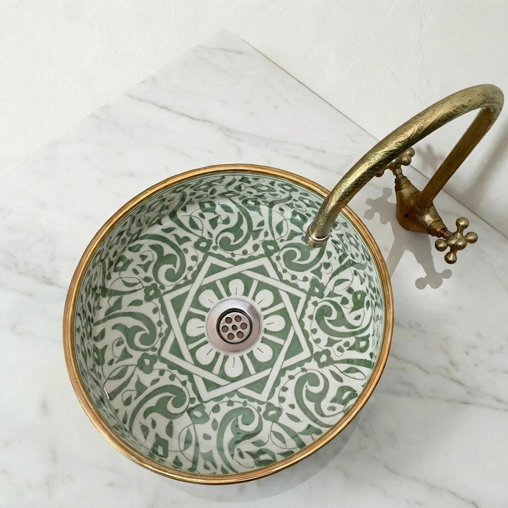 Sage Green Vessel Sink, Oval Glazed Ceramic Vanity Basin 8-16