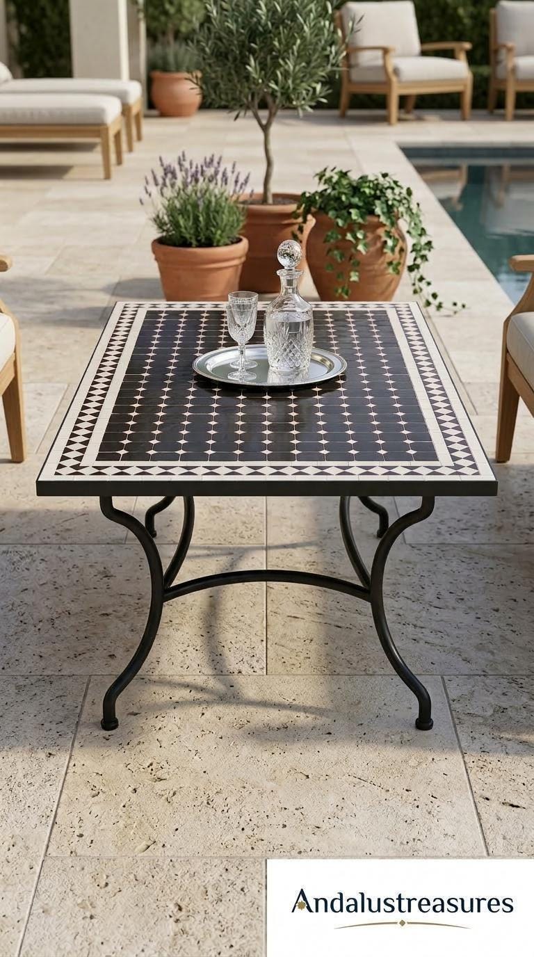 Moroccan Zellige Coffee Table Handcrafted Tile Top, Iron 12-48 In