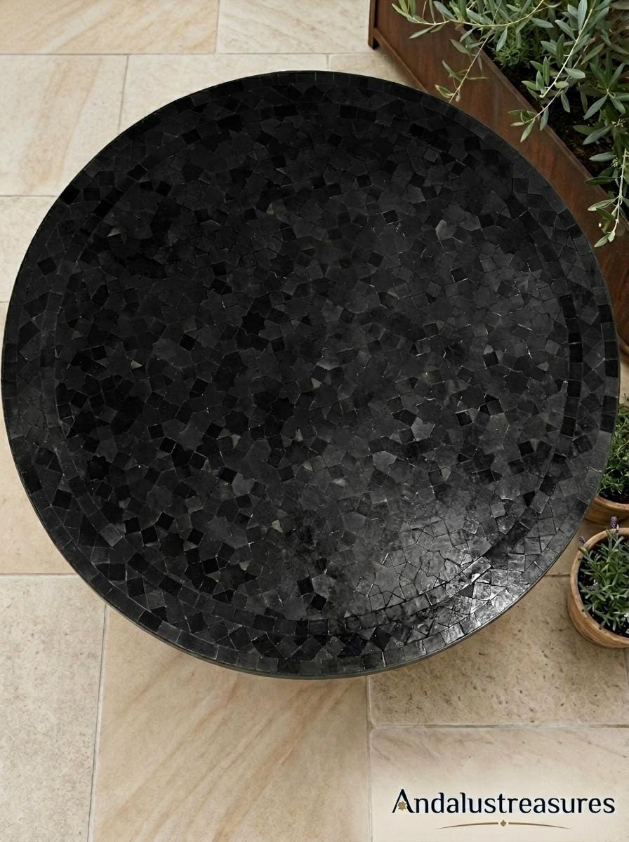 Moroccan Zellige Coffee Table, Handmade Round 36in, Powder-Coated