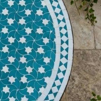 Moroccan Mosaic Coffee Table, 36in Round Handmade Zellige Outdoor