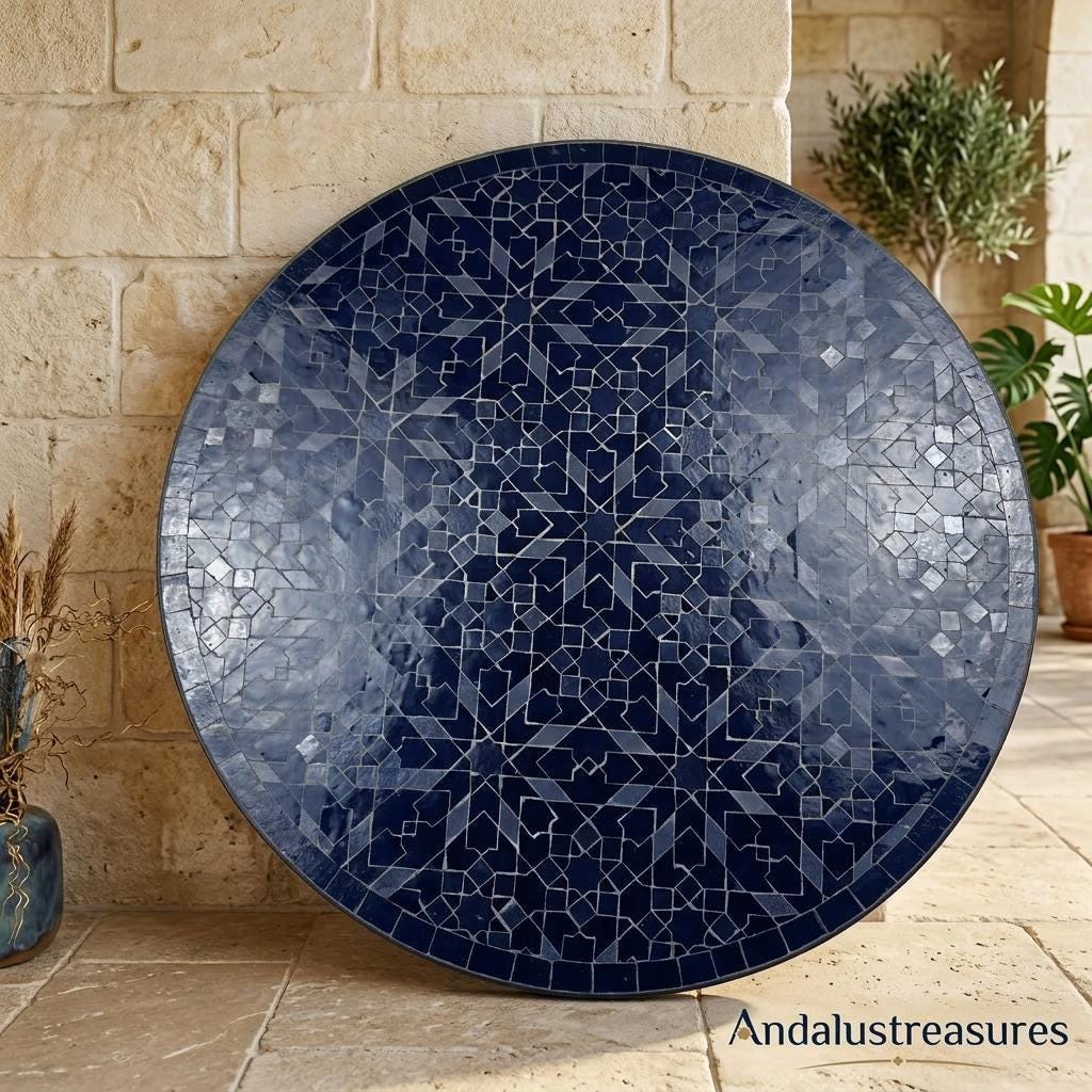 Moroccan Zellige Side Table Hairpin Iron Legs, Handmade 30-120 cm