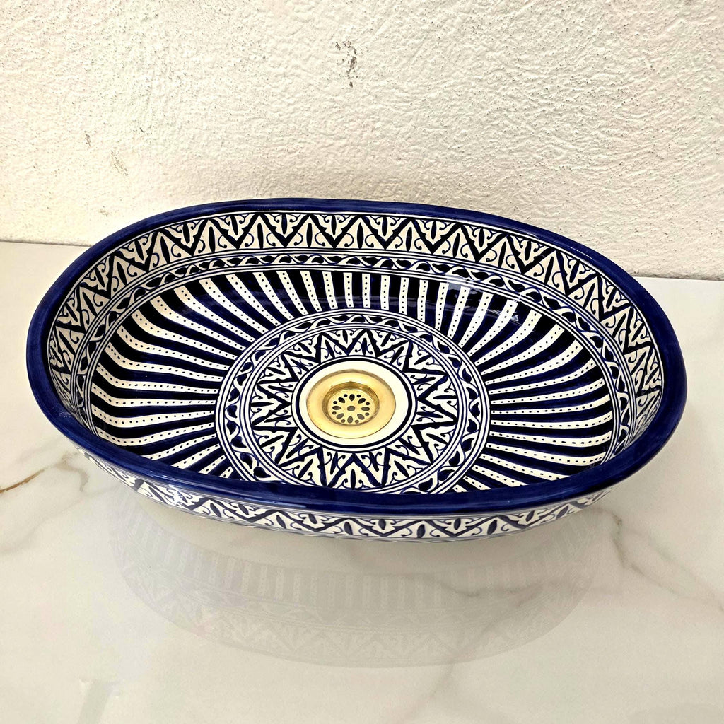 Moroccan Ceramic Sink, Black Oval Ceramic Washbasin, Handmade Fes