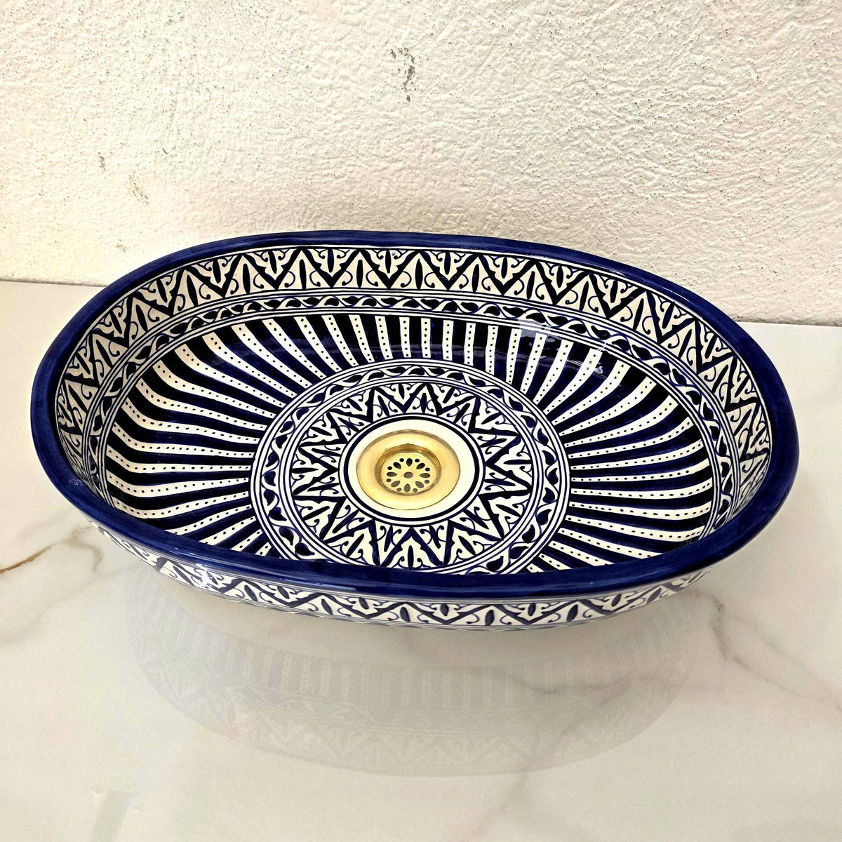 Moroccan Ceramic Sink, Black Oval Ceramic Washbasin, Handmade Fes