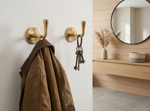 Handmade Brass Wall Hooks, Moroccan Rustic Unlacquered 9.5cm 3.7