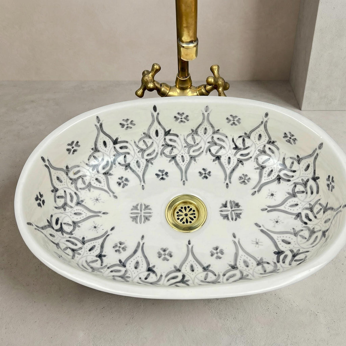 Ceramic Vessel Sink' Navy Oval Hand-Painted Fes, 40cm Small Vanity