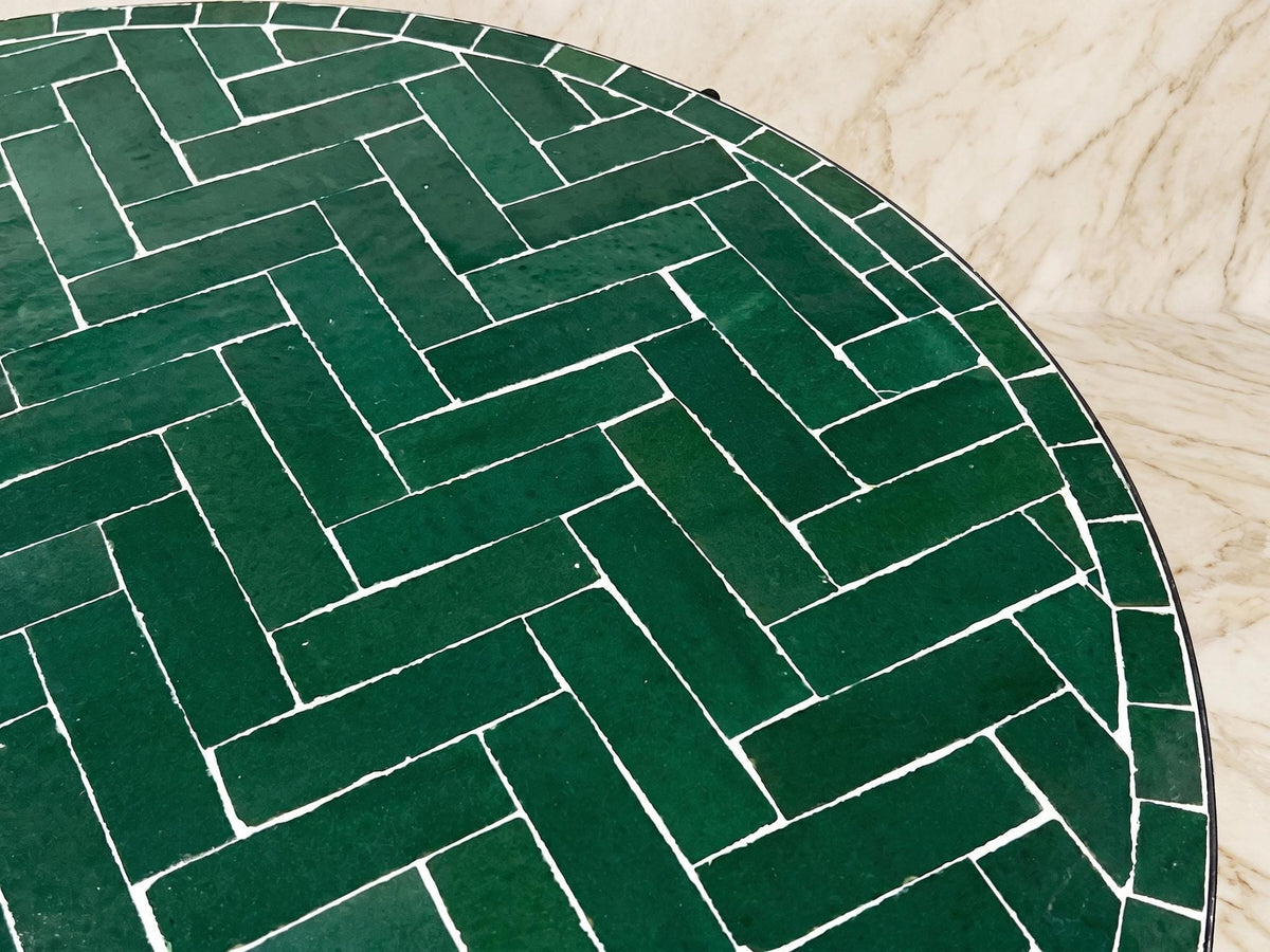 Zellige Coffee Table, Handmade Cobalt Sage Mosaic, Weatherproof UV
