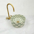 Sage Green Vessel Sink, Handcrafted Ceramic 12" Basin Brass Drain