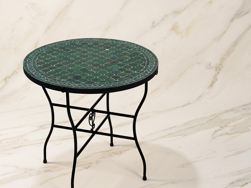 Zellige Mosaic End Table, Powder Iron Base, Indoor/Outdoor, Custom