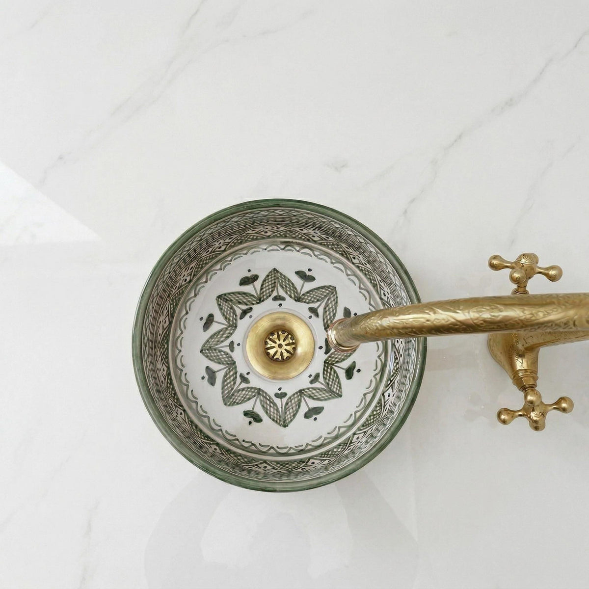 Moroccan Ceramic Vessel Sink, Sage, Kiln-Fired Handmade 8-16 Inch