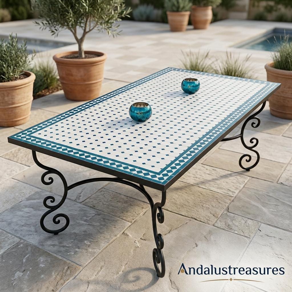 Moroccan Mosaic Table, Hand-Cut Zellige 30-120 cm, Indoor-Outdoor