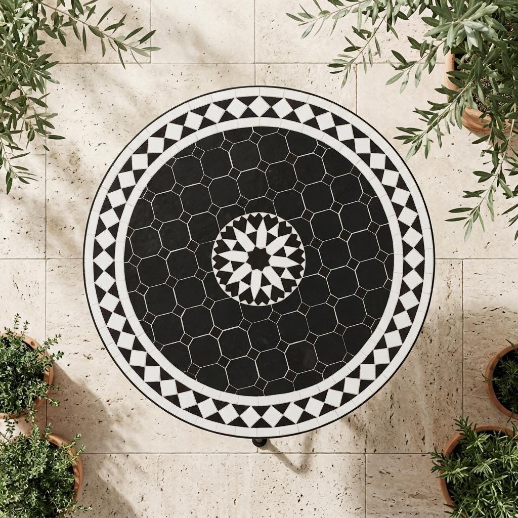 Moroccan Zellige Coffee Table, Hand-Glazed Top, Iron Hairpin Base