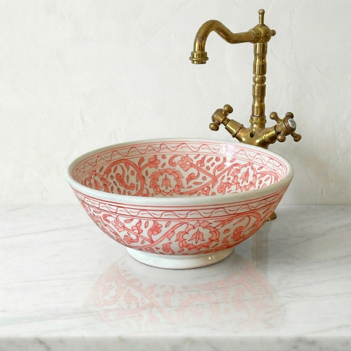 Coral Pink Vessel Sink, Handcrafted Ceramic Round Basin, 8–16 In.
