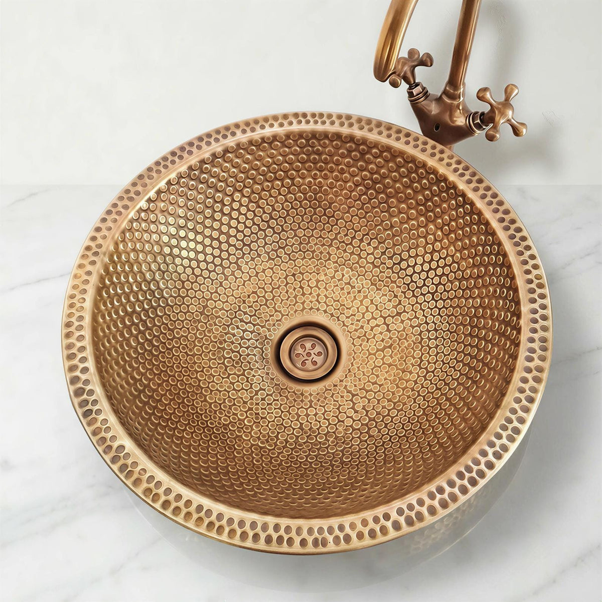 Moroccan Hammered Brass Sink, Handmade Fez Artisan Vessel 16 Inch