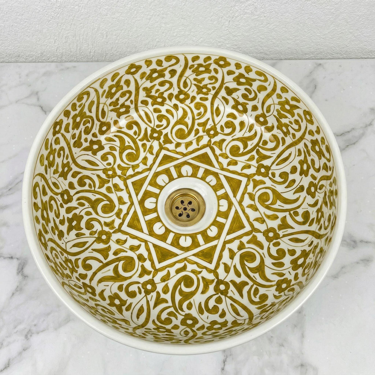 Sage Green Vessel Sink, Hand-Painted Moroccan Ceramic, 12 Inch XL