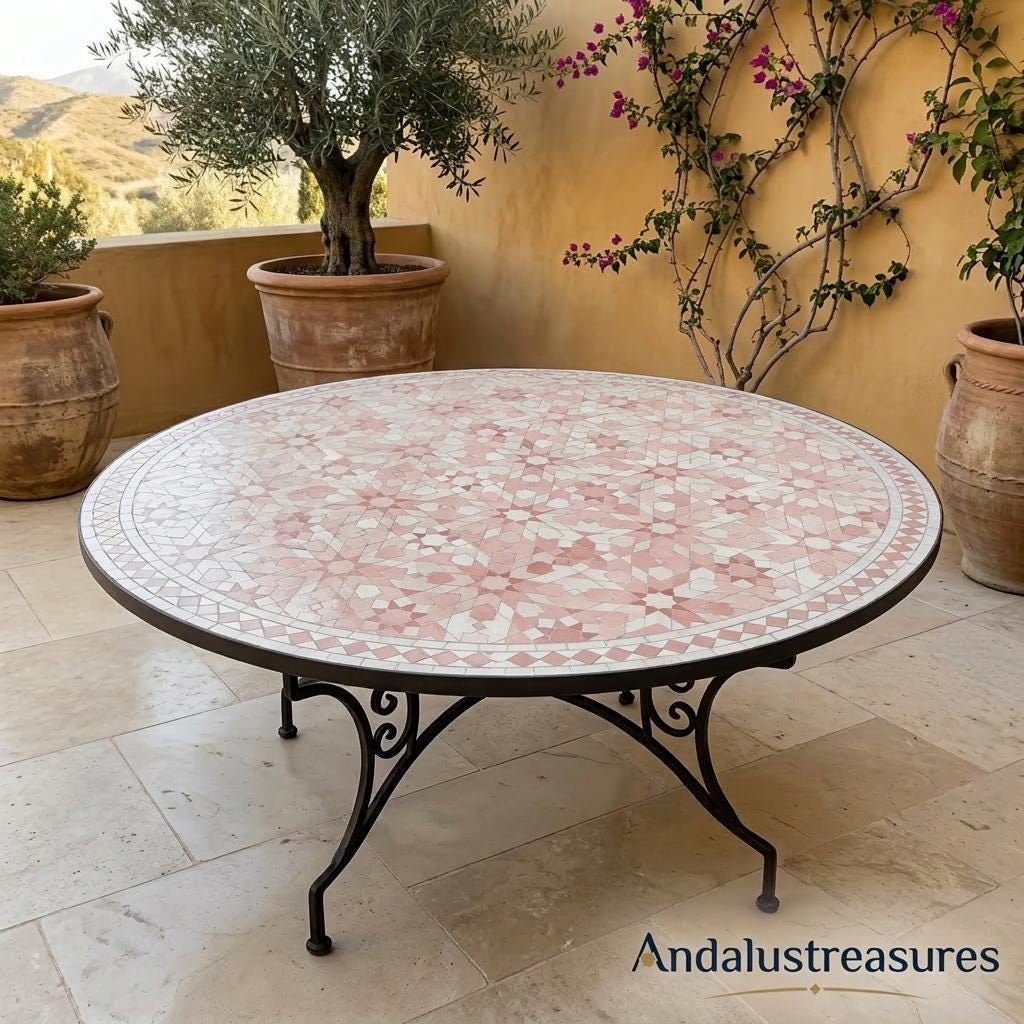 Moroccan Mosaic Side Table, Handmade Zellige Tile Top, 30-120 Cm.