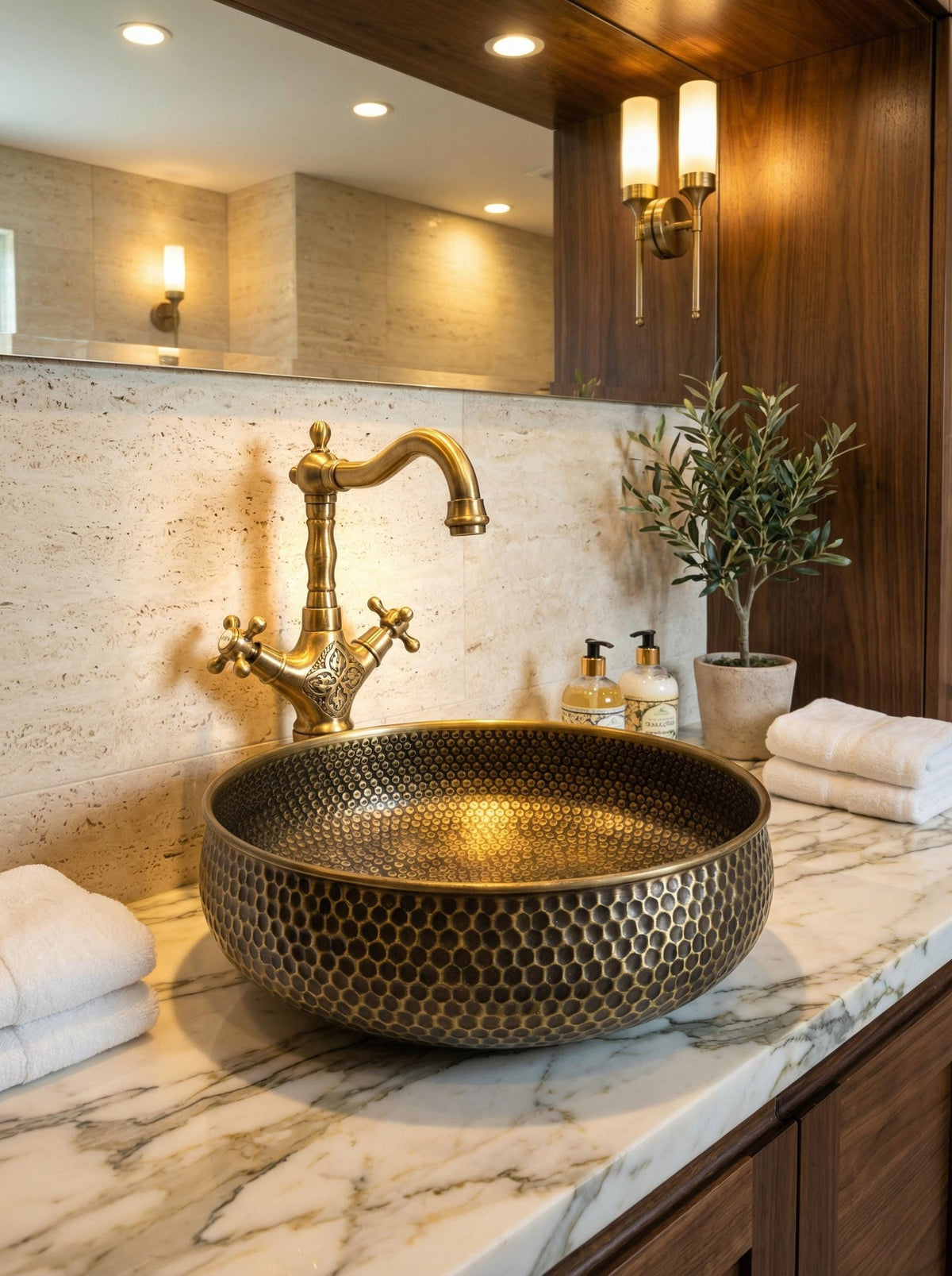 hammered brass sink, Handmade Round Vessel Sink 5" Antique Finish