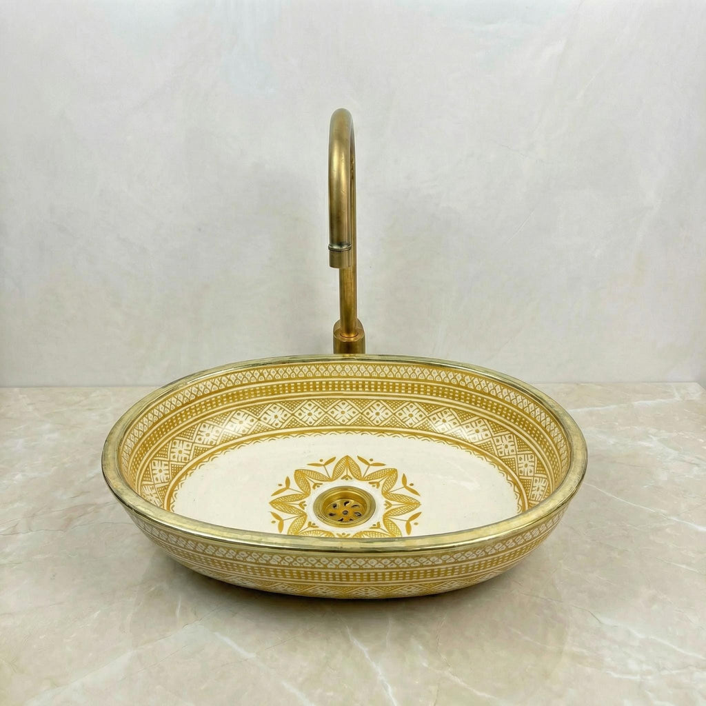 Sage Green Vessel Sink, Oval Hand-Glazed Porcelain 38x29–48x33 cm