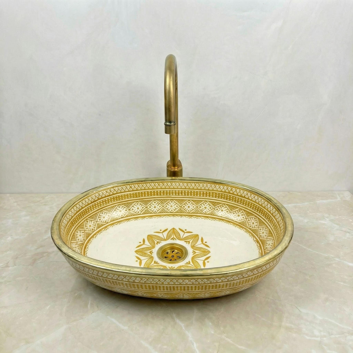 Sage Green Vessel Sink, Oval Hand-Glazed Porcelain 38x29–48x33 cm