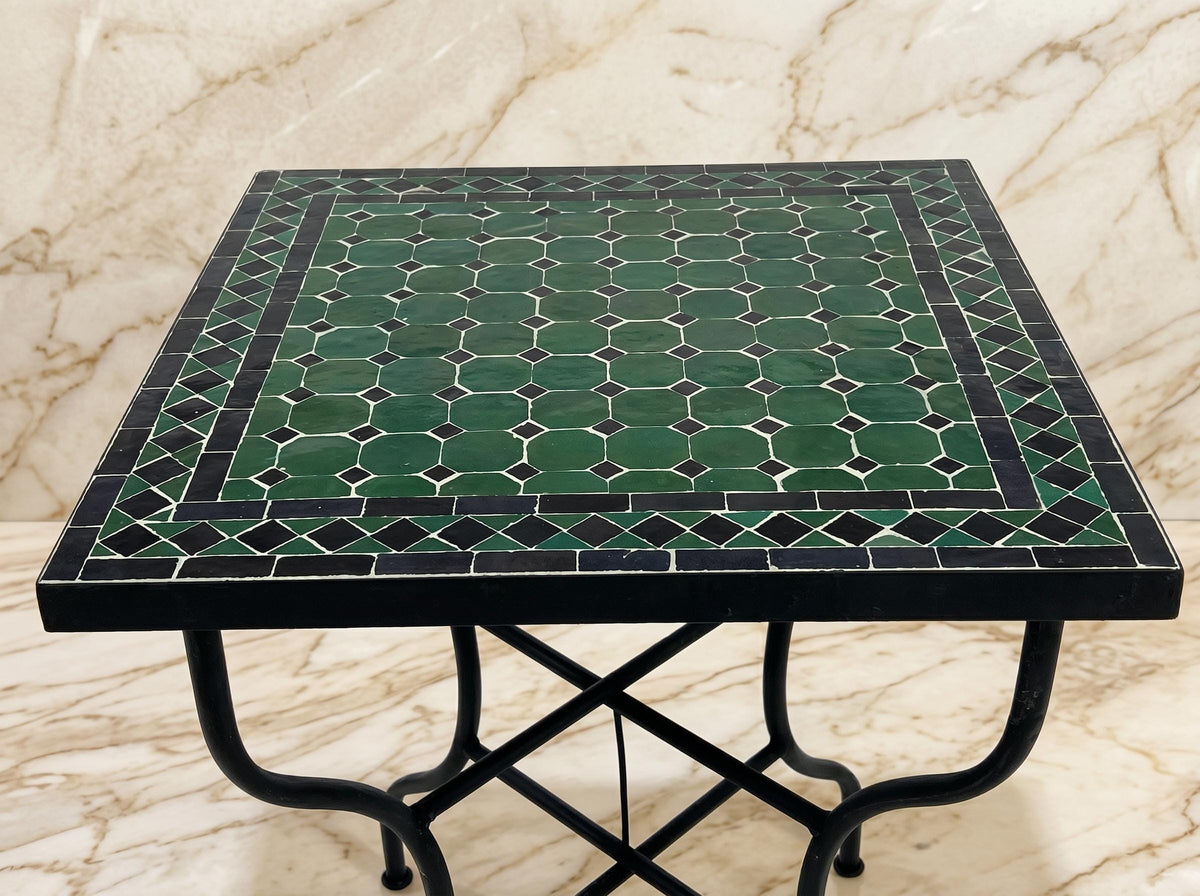 Zellige Tile Table, Handcrafted Moroccan Emerald Green, 12-48 In.