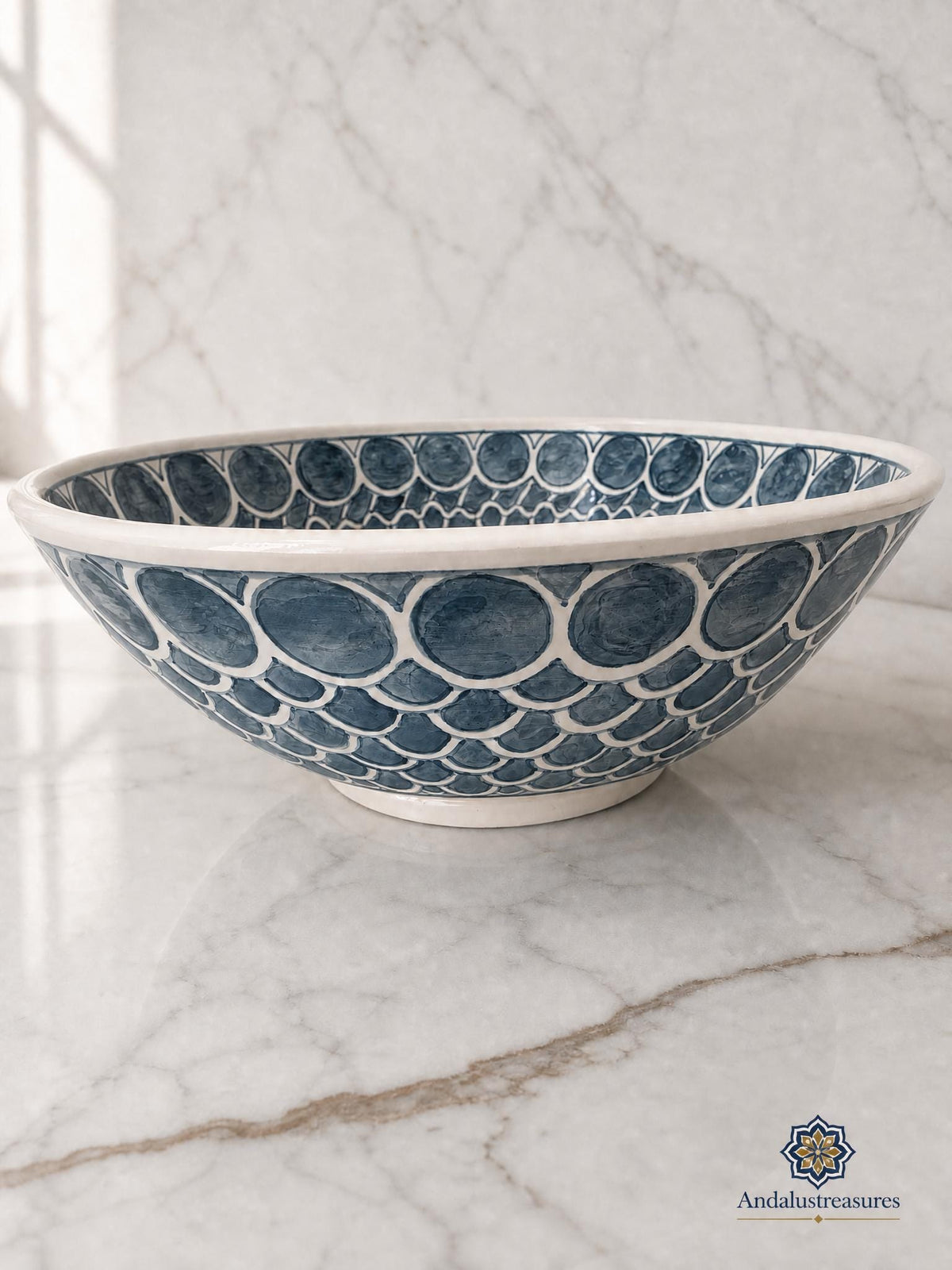Sage Green Vessel Sink, Hand-Painted Ceramic, Marble-Wash, 8-16in