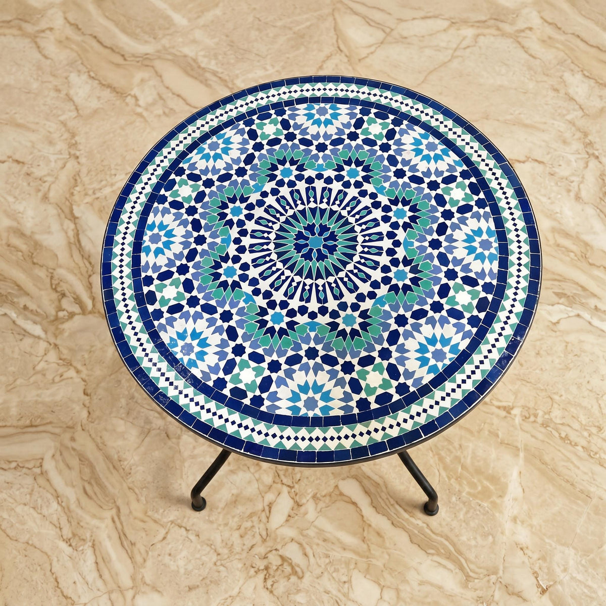 Zellige Tile Side Table, Handcrafted Moroccan Clay Mosaic, 18 In.