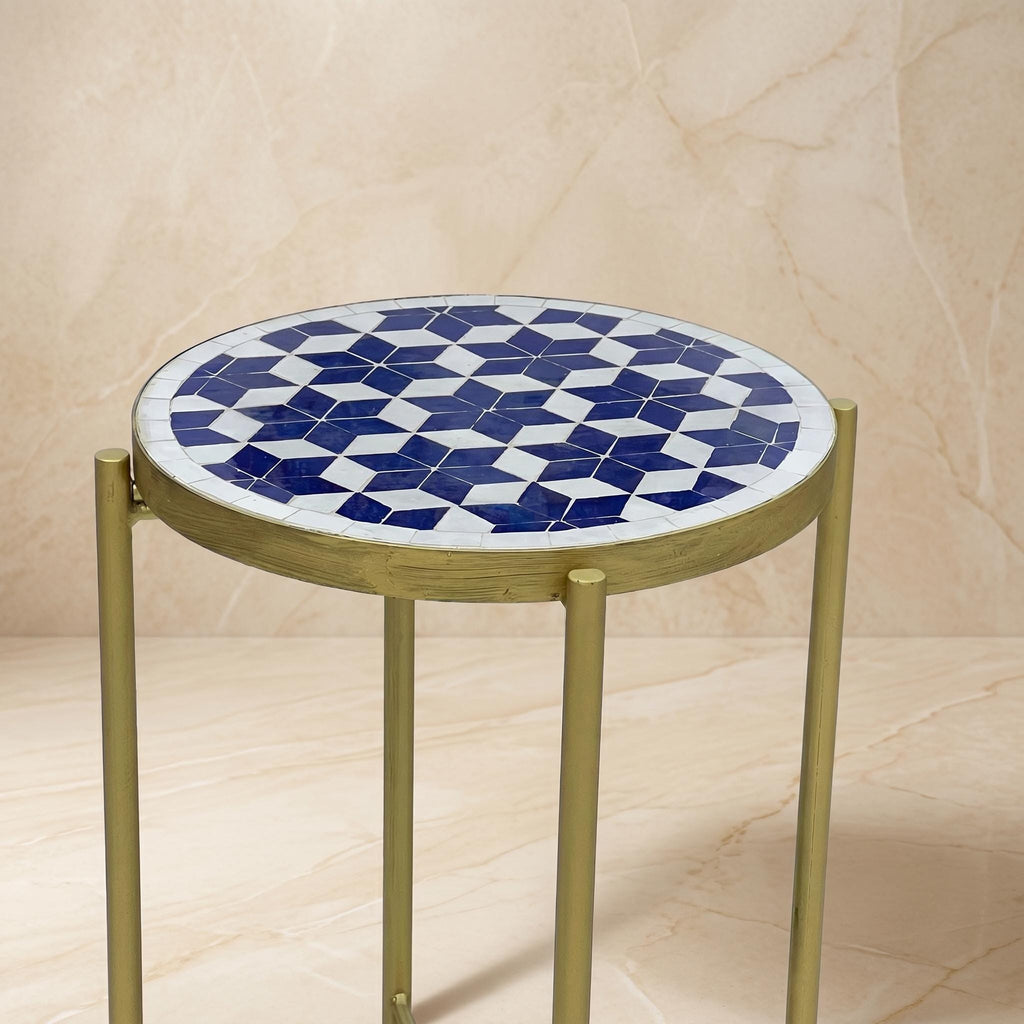 Zellige Tile Table, Emerald Mosaic Accent, 12–48 In Custom Sizes!