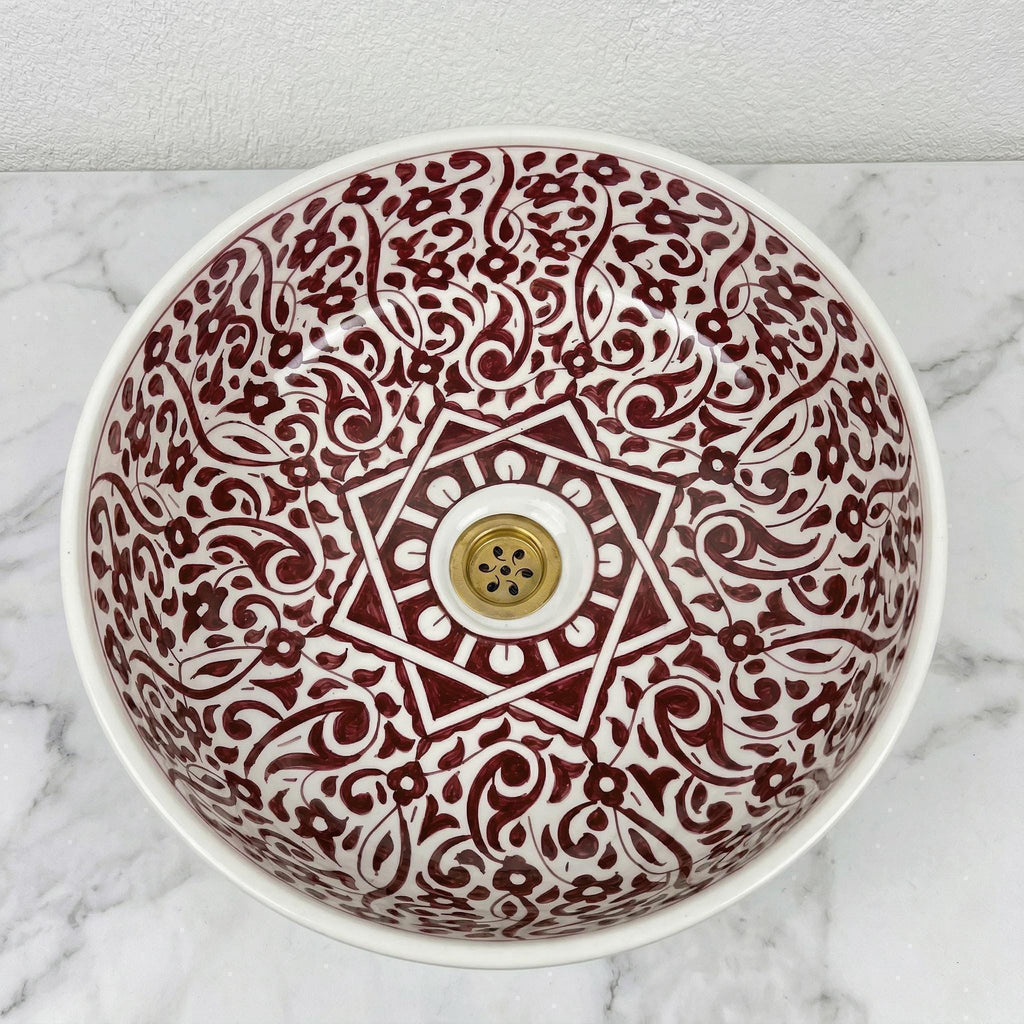 Sage Green Vessel Sink, Hand-Painted Moroccan Ceramic, 12 Inch XL
