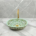 Oval Vessel Sink, Fes Handmade Porcelain Basin, White Brass Drain