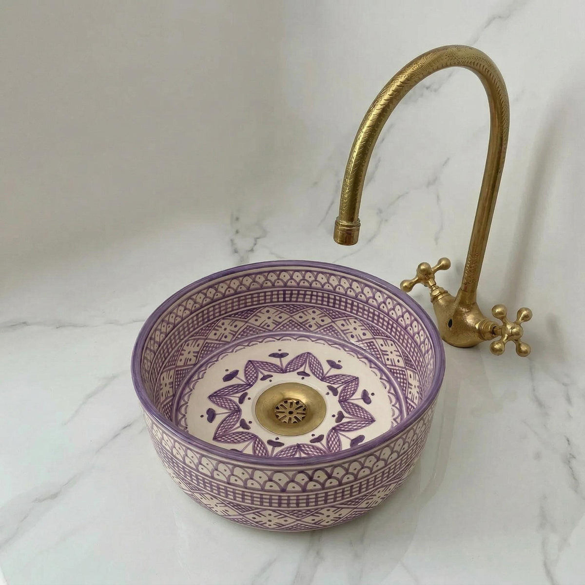 Moroccan Ceramic Vessel Sink, Ruby Red Checkered 12" Kiln-Fired.!